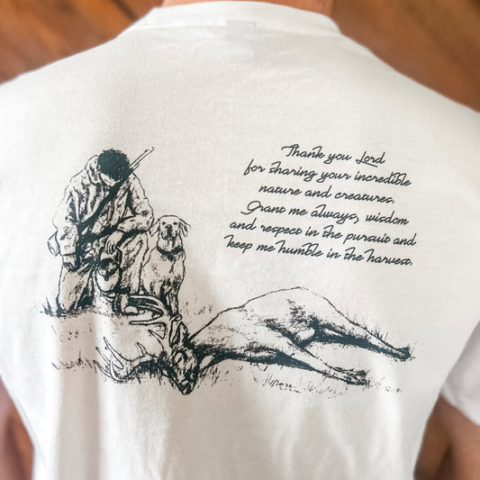 White short sleeve hunters prayer t-shirt